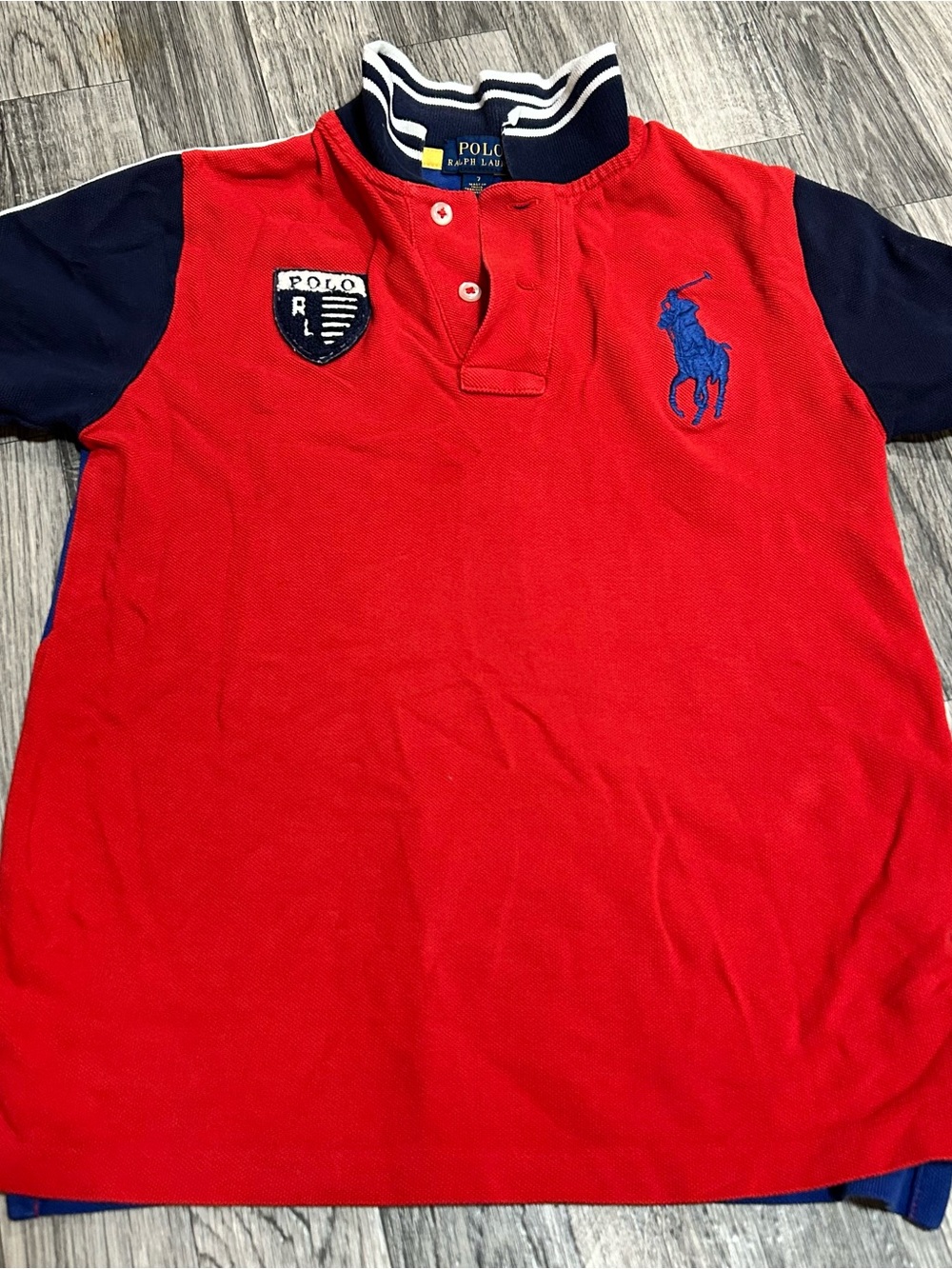 Polo by Ralph Lauren Red & Navy Polo Shirt with Embroidered Pony